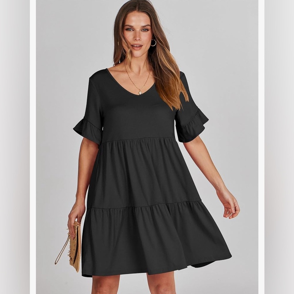 Women’s Black Tiered V-Neck Dress